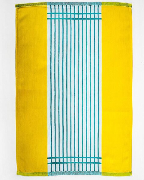 Etex kuchyňské utěrky EGYPTSKÁ BAVLNA U02-A, tyrkysovo-žluté proužky a listy, 3 kusy, 50x70cm