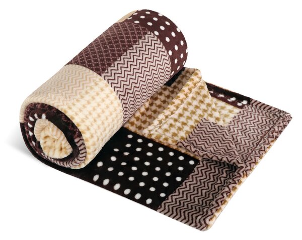Bellatex Cestovní deka KEMPING PLUS – hnědá kostka, lehká pikniková deka z mikrovlákna 150×200cm