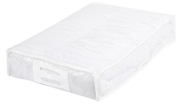 Bellatex Úložný obal na lůžkoviny a deky 40×50×10 cm – taška se zipem a plastovým uchem, průhledný, bílý lem