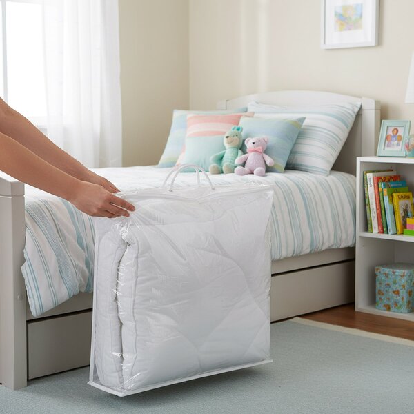 Bellatex Úložný obal na lůžkoviny a deky 55×60×10 cm – taška se zipem a textilním uchem, průhledný, bílý lem