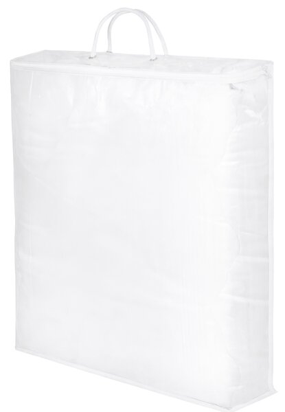 Bellatex Úložný obal na lůžkoviny a deky 55×60×10 cm – taška se zipem a textilním uchem, průhledný, bílý lem