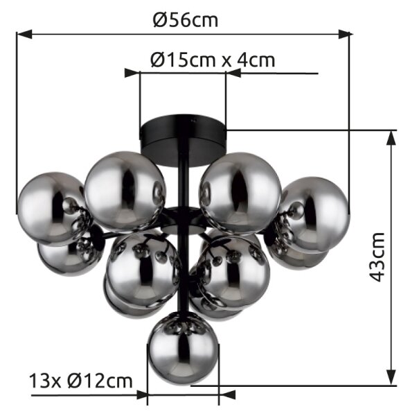 Globo 56143-13D - Přisazený lustr GRAPPY 13xG9/5W/230V pr. 56 cm černá