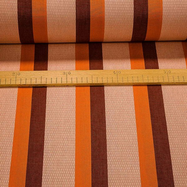 Potahové akrylové plátno (dralon, teflon) na zahradní nábytek, vínový a oranžový pruh smetanové, š.140cm (látka v metráži)