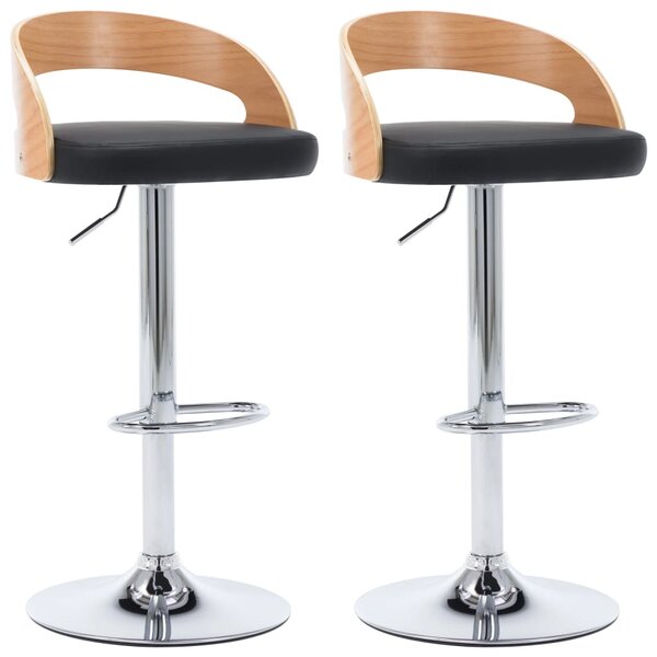 Barové stoličky Beaulo - 2 ks - umělá kůže a ohýbané dřevo | černé