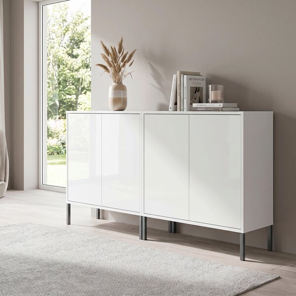 ŠIROKÁ KOMODA, bílá, vysoce lesklá bílá, 158/86/33 cm MID.YOU - Komody na nožičkách, Online Only