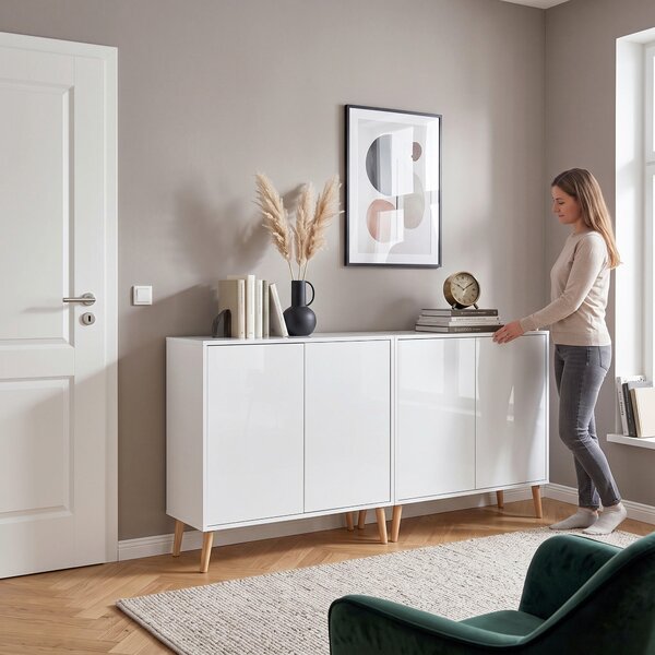 ŠIROKÁ KOMODA, bílá, vysoce lesklá bílá, 158/86/33 cm MID.YOU - Komody na nožičkách, Online Only