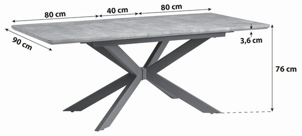 JÍDELNÍ STŮL, šedá, 160-200/90/76 cm P & B - Jídelní stoly, Online Only
