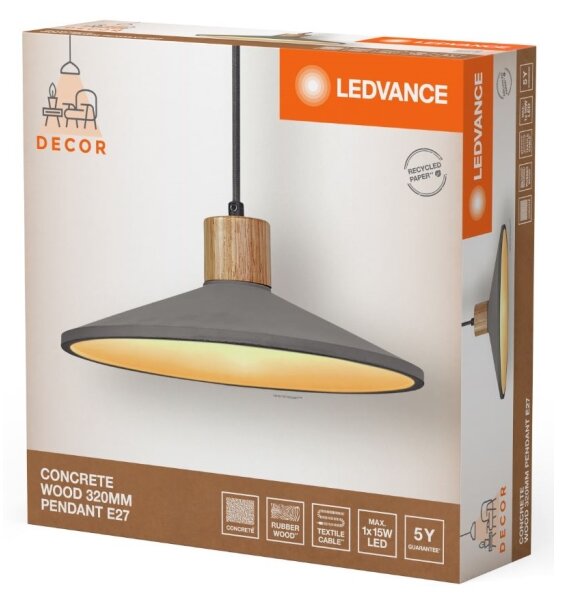 Ledvance - Lustr na lanku DECOR CONCRETE 1xE27/15W/230V pr. 32 cm beton šedá