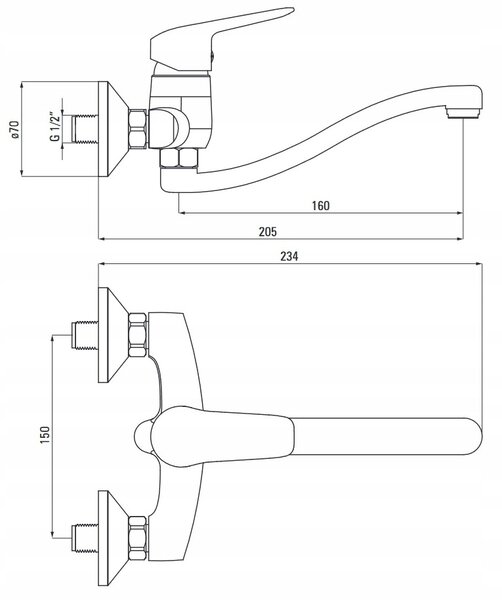 Deante Boro, nástěnná umyvadlová baterie 150mm, černá, BMO_N50M