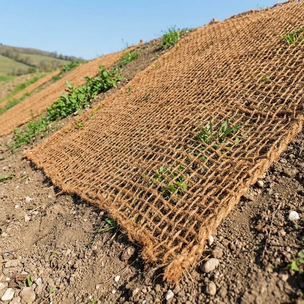 Kokosová protierozní síť KOS400, gramáž 400 g/m2, přírodní režná, š.100cm, role 25 metrů