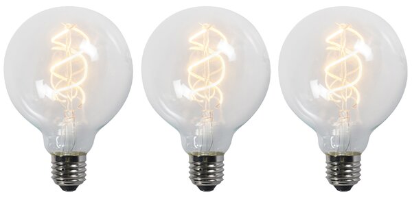 Sada 3 LED žárovek E27 se zkrouceným filamentem G95 čiré 5W 400lm 2200K