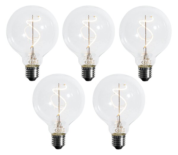Sada 5 ks Stmívatelná LED spirálová žárovka E27 s vláknem G95 4W 270lm 2700K