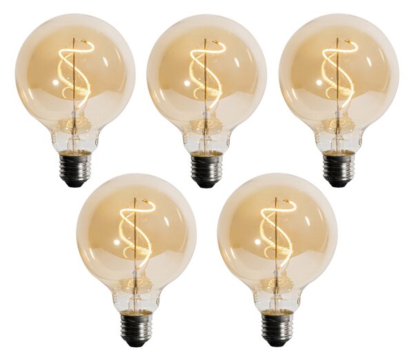 Sada 5 ks Stmívatelná LED spirálová žárovka E27 G95 4W 270lm 2200K