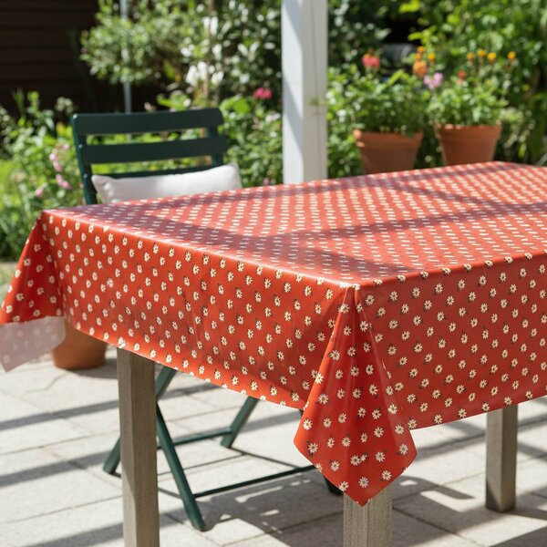Ubrus PVC s textilním podkladem 1725-02, sedmikrásky na červené, š.140cm (metráž)
