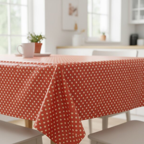 Ubrus PVC s textilním podkladem 1725-02, sedmikrásky na červené, š.140cm (metráž)