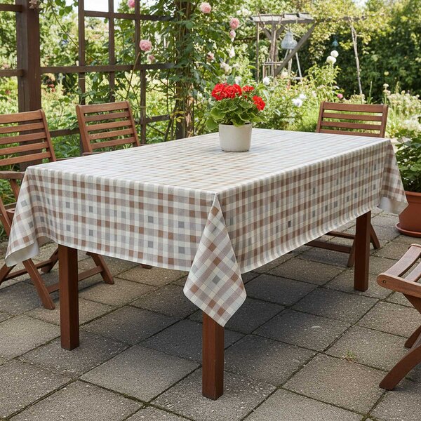 Ubrus PVC s textilním podkladem 1353-01, klasické káro, béžovo-hnědá, š.140cm (metráž)