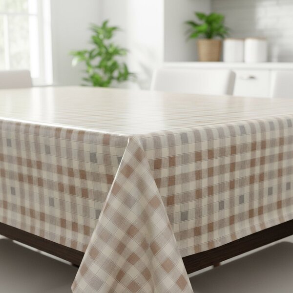 Ubrus PVC s textilním podkladem 1353-01, klasické káro, béžovo-hnědá, š.140cm (metráž)