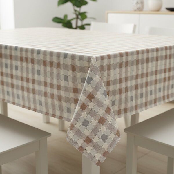 Ubrus PVC s textilním podkladem 1353-01, klasické káro, béžovo-hnědá, š.140cm (metráž)