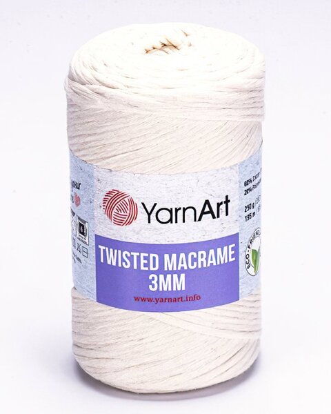Pletací příze YarnArt TWISTED MACRAME 3mm 752 smetanová, jednobarevná, 250g/195m