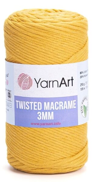 Pletací příze YarnArt TWISTED MACRAME 3mm 796 hořčicově žlutá, jednobarevná, 250g/195m