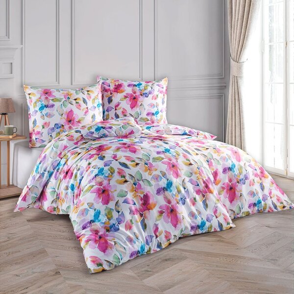 BedTex povlečení VIBRANCE, barevné květy, růžové, bavlněný satén, 140x200cm + 70x90cm