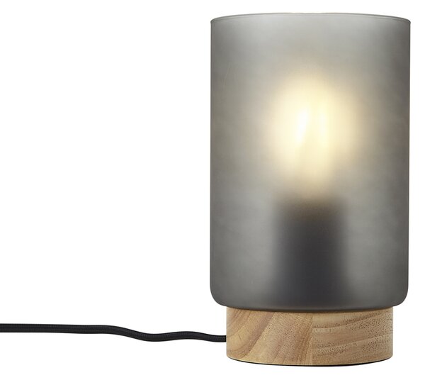 Moderní stolní lampa dřevěěná s matným šedým sklem - Umbra