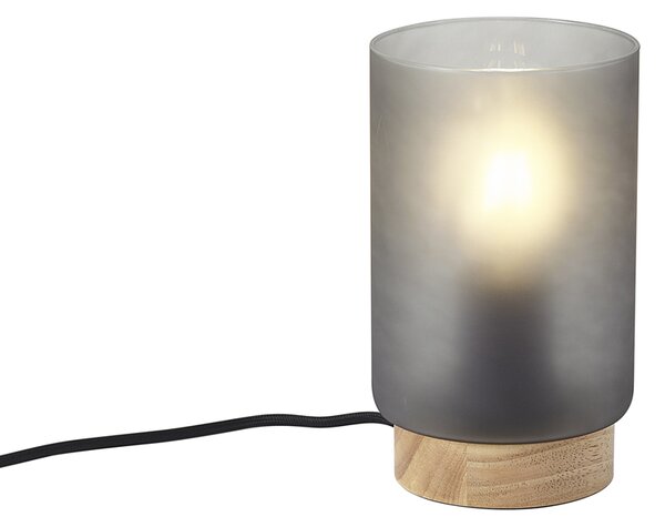 Moderní stolní lampa dřevěěná s matným šedým sklem - Umbra