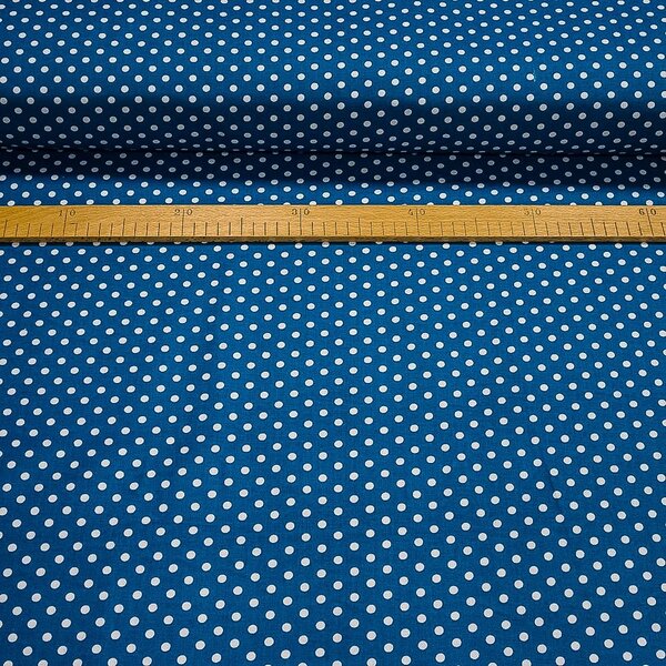 Bavlněné plátno bílý větší puntík na tmavě tyrkysové, š.140cm (látka v metráži)