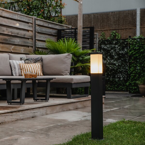 Moderní venkovní lampička tmavě šedá s opálem 80 cm IP44 - Malios