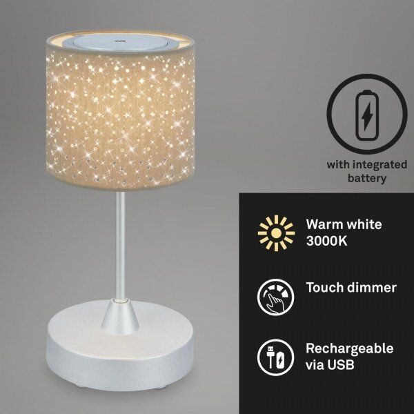 Brilo - LED Stmívatelná nabíjecí stolní lampa LOLE LED/3W/5V IP44 stříbrná