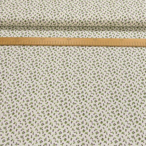 Bavlněné plátno drobné fialové růžičky na smetanové, š.140cm (látka v metráži)