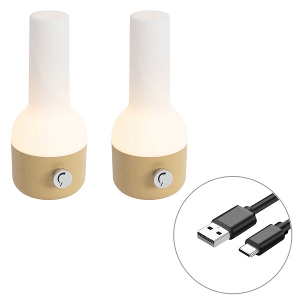 Sada 2 venkovních stolních lamp zlatých s bílou, včetně dobíjecích LED - Haard