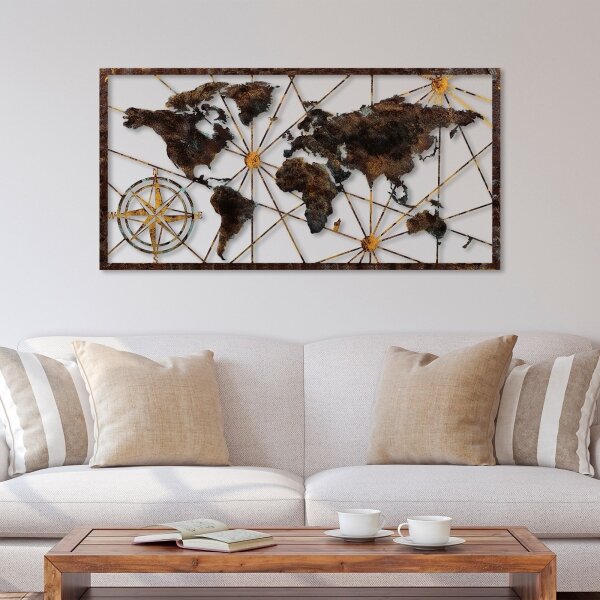 Nástěnná dekorace 120x60 cm mapa světa kov