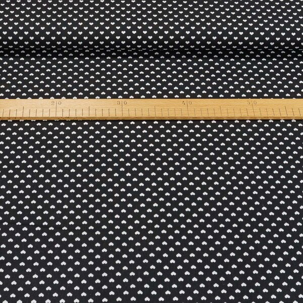 Bavlněné plátno 4888, bílá srdíčka na černé, š.140cm (látka v metráži)