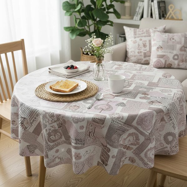 RexDeco ubrus PVC s textilním podkladem 606-2, krajka a srdce, starorůžová, š.140cm (metráž)