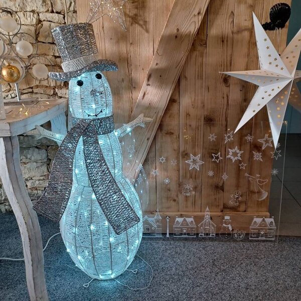 DECOLED 3D LED svítící sněhulák, 107 cm, ledově bílá s Flash, 120 LED, bílo stříbrný, IP44