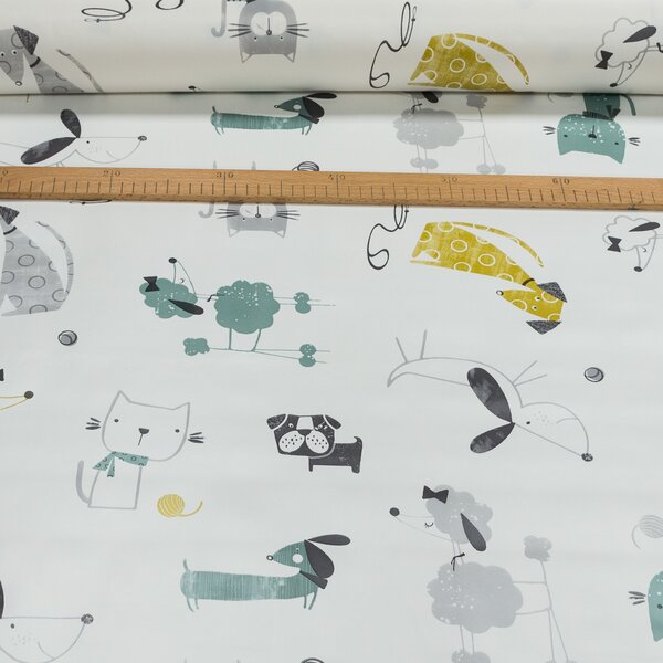 Ubrus PVC s textilním podkladem dětský 3M6/01, kočičky a pejsci, zelená, š.140cm (metráž)