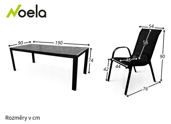 Noela Zahradní jídelní set Viking XL 190cm + 6x kovová židle Ramada