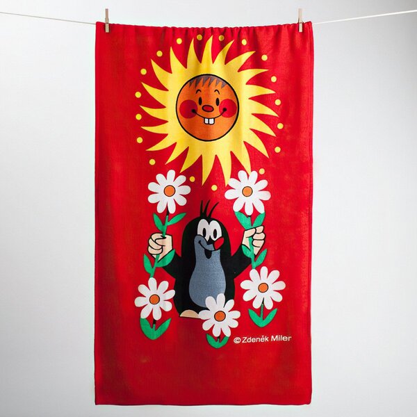 Matějovský Dětská plážová osuška KRTEK A SLUNÍČKO (Krteček), červená, froté, 70x150cm