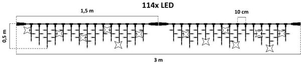 DECOLED Easy Fix venkovní LED rampouchy, světelné, 300 × 50 cm, teple bílá s FLASH, 114 diod, černý kabel, IP67, prodlužovací