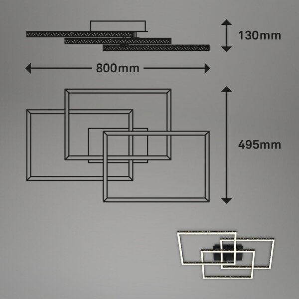 Brilo - LED Stmívatelné stropní svítidlo FRAME LED/57W/230V 3000K černá