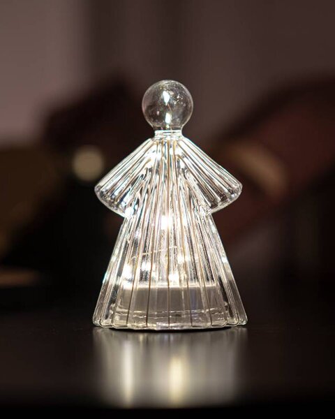 SIRIUS LED světelný anděl skleněný, čirý, 15 cm