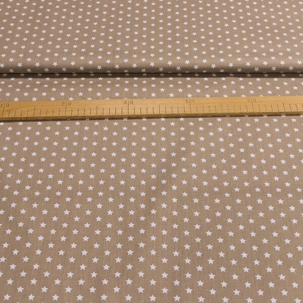 Bavlněné plátno bílé hvězdičky na béžové, š.140cm (látka v metráži)