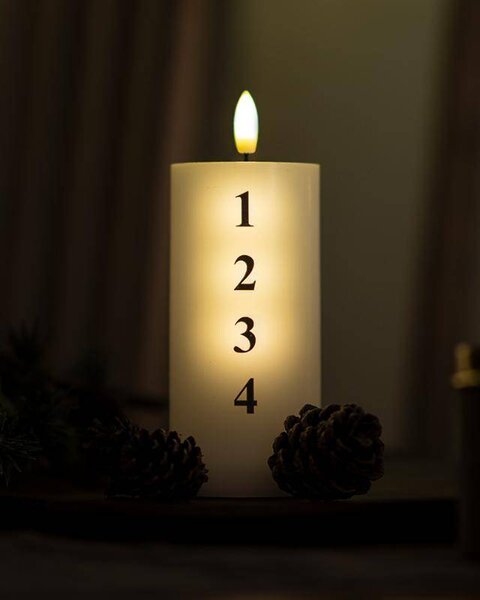 SIRIUS LED svíčka na baterie vosková Sille adventní s čísly, Ø 7 × 15 cm, bílá/černá