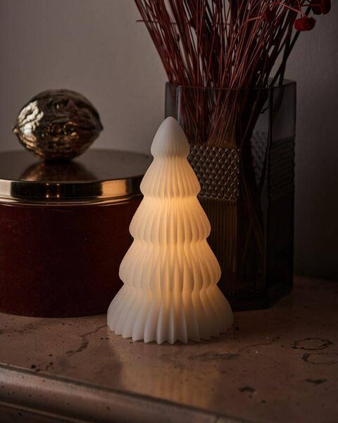 SIRIUS LED svíčka z pravého vosku na baterie, stromeček, bílý, ø 13 × 16 cm, 2× AA