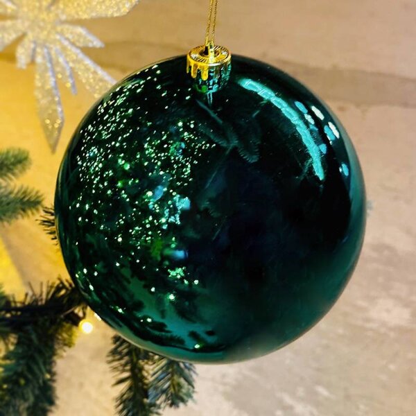DECOLED Velká vánoční koule 20 cm, paví zelená lesklá, plastová baňka, UV