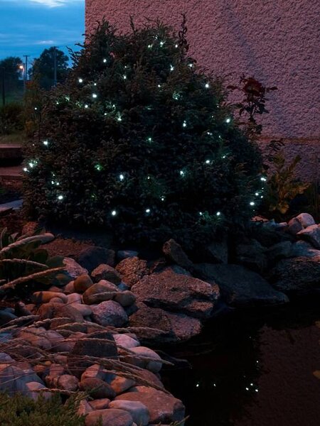 DECOLED LED venkovní solární světýlka na zahradu, 10 m, ledově bílá, 100 diod, černý kabel, IP44, solární panel