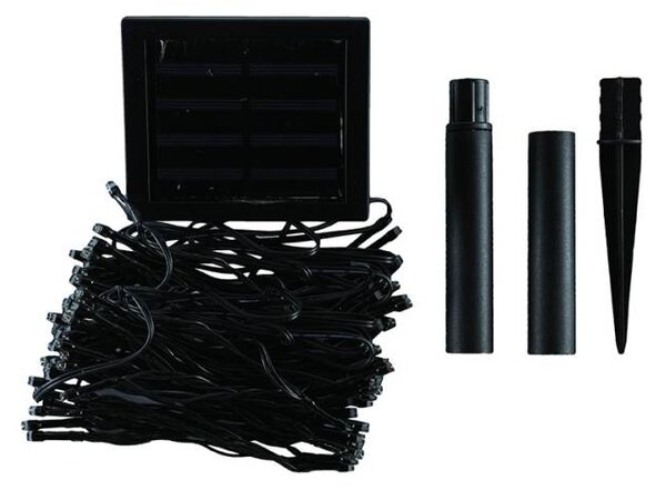 DECOLED LED venkovní solární světýlka na zahradu, 10 m, ledově bílá, 100 diod, černý kabel, IP44, solární panel
