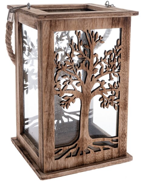 Dřevěná lucerna Tree přírodní, 16 x 25 x 16 cm