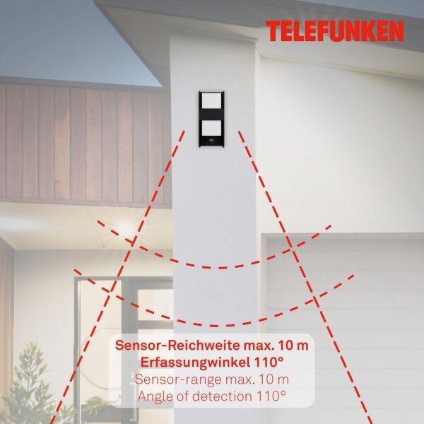 Telefunken 321105TF-Venkovní nástěnné svítidlo se sen. 1xE27/12W/230V IP44 černá